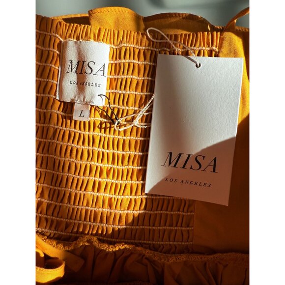 NWT Misa Los Angeles Rosie Cotton Poplin Maxi Dress Sweetheart Neckline Yellow L - Picture 8 of 16